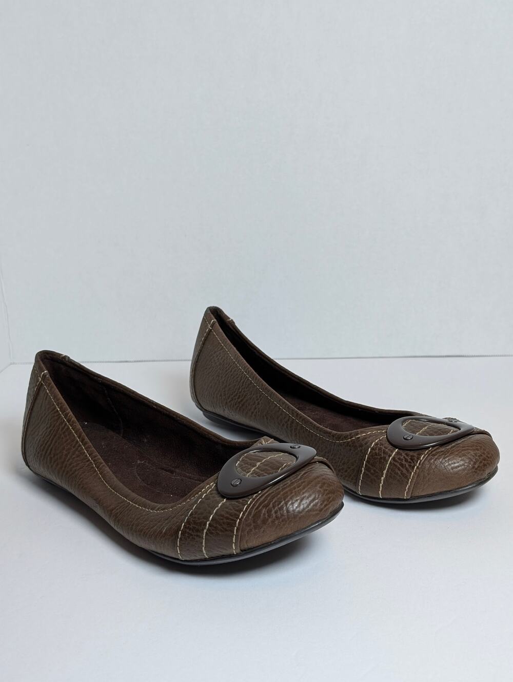 Dr Scholl's Womens 7.5 Brown Man Made Buckle Ballet Flats Slip On Mary Jane Work